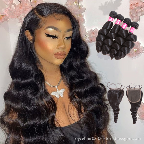 Free Sample Wholesale Price Real Unprocessed Raw Virgin Brazilian Hair Loose Wave Bundles with Frontal Closure in China